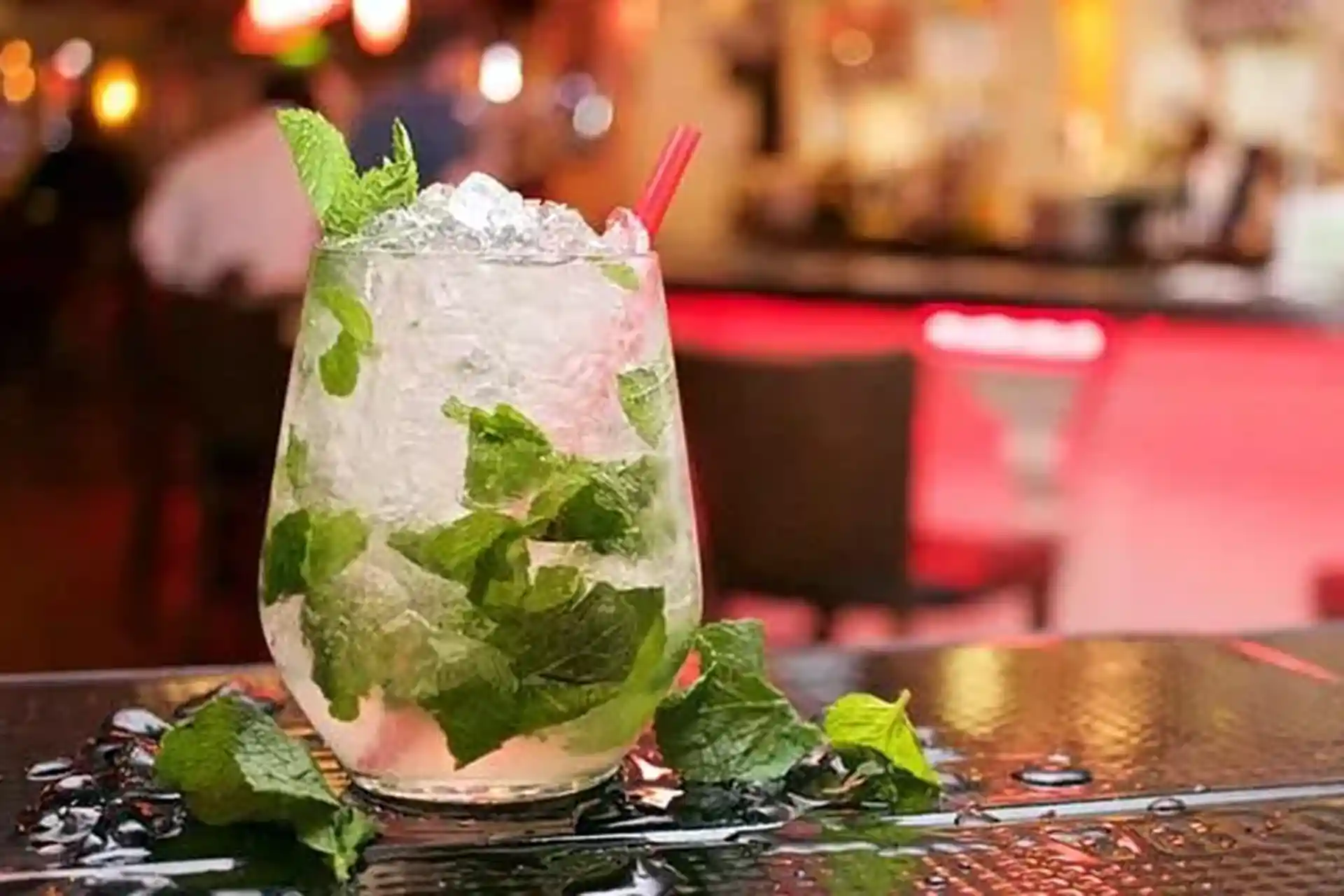 Glass with a Mojito cocktail drink